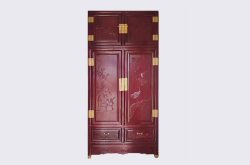 沈丘高端中式家居装修深红色纯实木衣柜